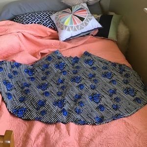 Striped A line skirt with blue roses