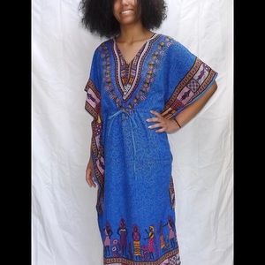 Long Dashiki print dress w pull string