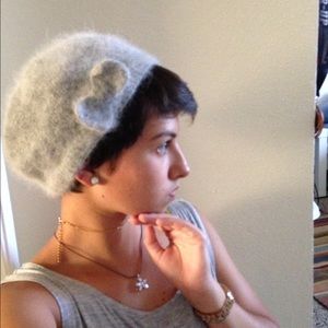 Grey angora beret hat