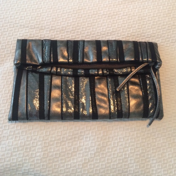 Silver and black Express clutch