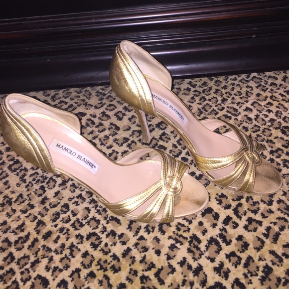 Manolo blahnik gold heels size 8 1/2 - Picture 1 of 4