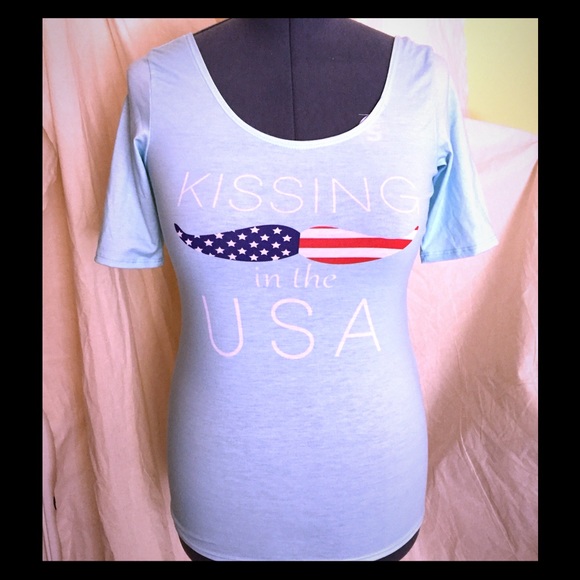 NWT light blue mustache USA shirt, half sleeve