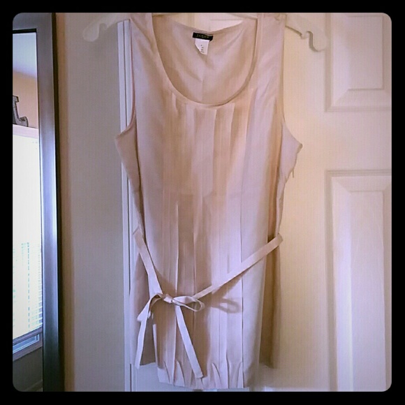 J Crew Blush Silk Sleeveless Pleated Top with Belt