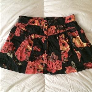 UO black and orange floral mini skirt