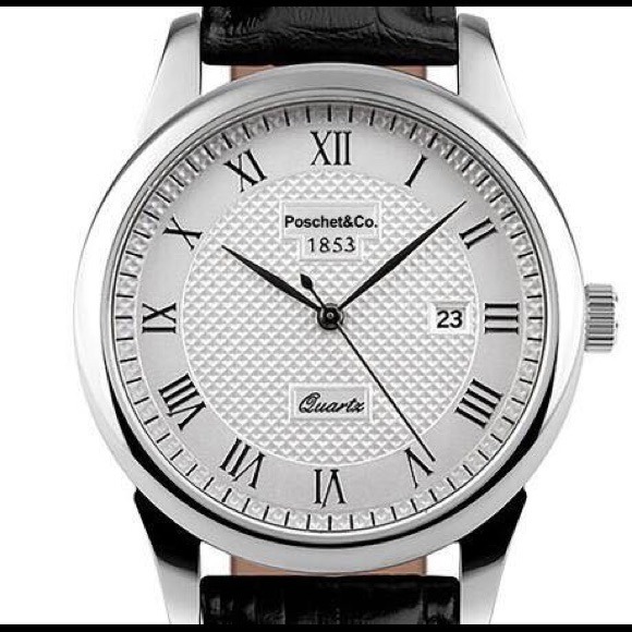 Classic Watch Mens Silver Tone Stainless Steel White Dial  mens watch silver white face genuine leather band