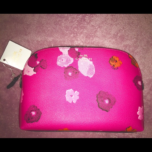 Coach Cosmetic Case pink floral make up black bag