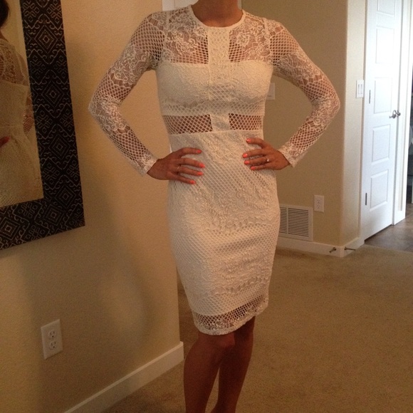 Winter-White crocheted dress with cutouts