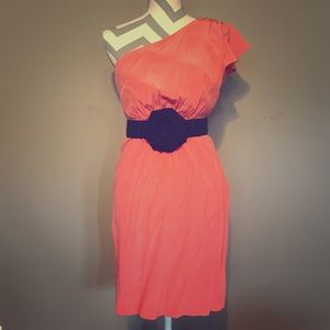 Coral one-shoulder dress