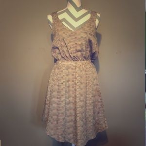 Tan tank dress w/ pink and blue pattern