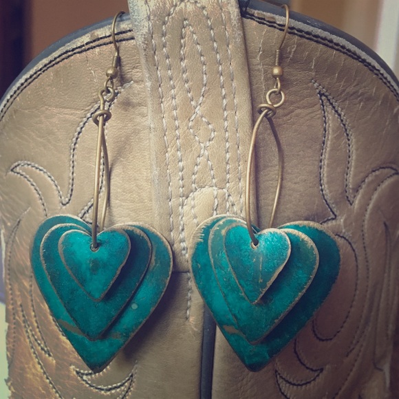 Sweetheart rustic turquoise and brass danglers