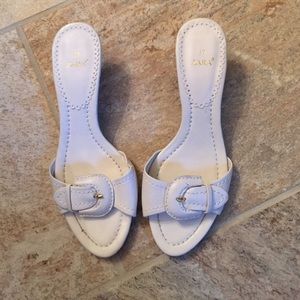 Gently used white Zara heeled sandals