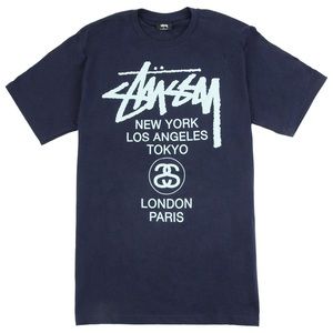 Navy Stussy World Tour T-Shirt