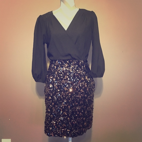 Black long sleeve dress w/ sequin skirt