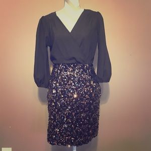 Black long sleeve dress w/ sequin skirt