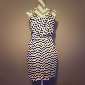 Blue/ white mini dress with jewel detail