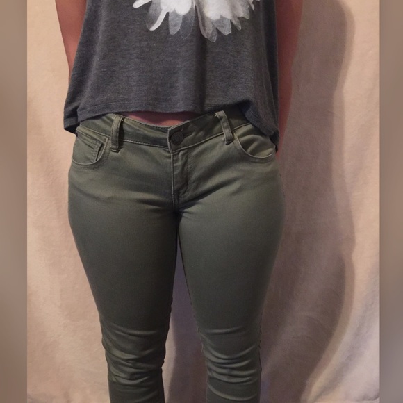 Army green skinny jeans