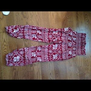 Red elephant flowy pants size M