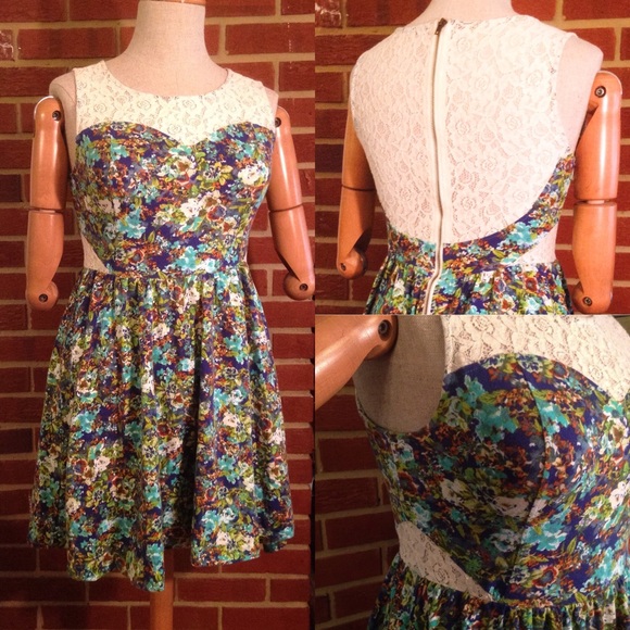 Floral and Lace Cut-Out Dress - Picture 1 of 4