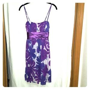 Mini dress, white with purple floral print