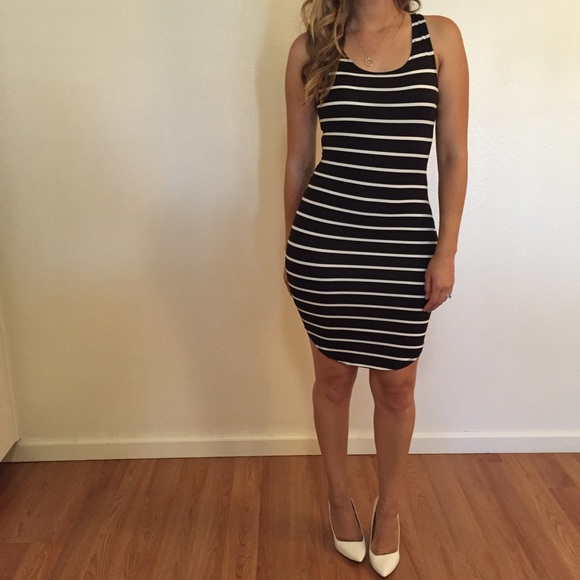 •LAST 1• Black Striped Curved Hem Tank Dress - Picture 2 of 4