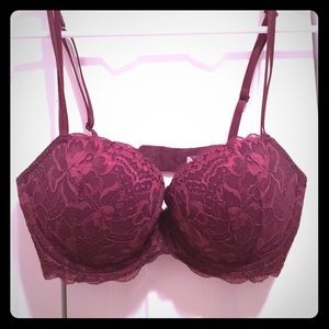 VS PINK Dark Red Date Lace Push Up Bra❤️