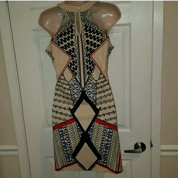 NWOT Tan Mini Geometric Dress - Picture 3 of 3
