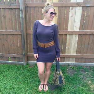 Gray dress studded shoulders