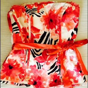 White House Black Market Pink Floral Bustier Top