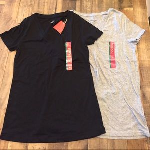 V neck tee shirts. Black and gray