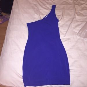 One shoulder laced up dark blue dress