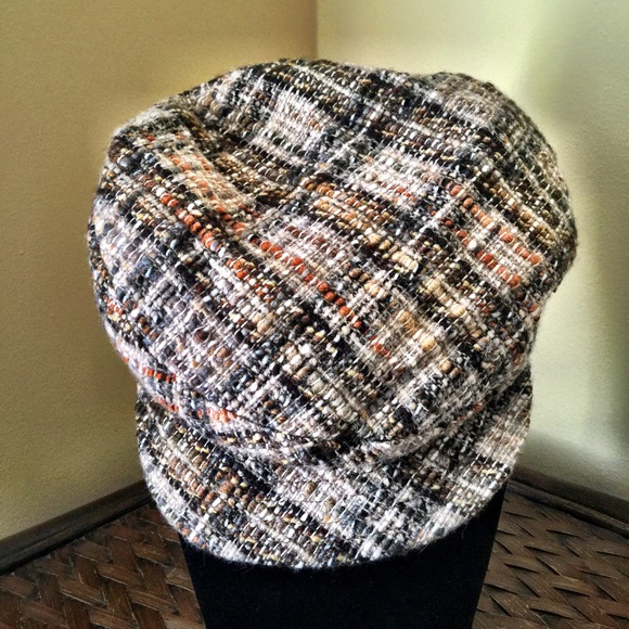 Wool tweed classic newsboy hat brown & beige. Sz 7