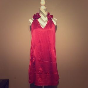 Red dress with neck ruffle