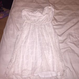 Strapless white lacy dress