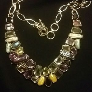 Silver natural mix stone necklace