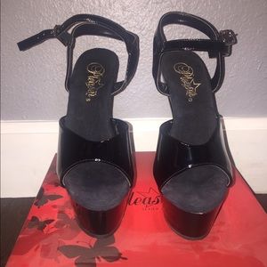 black ankle strap open toe stiletto