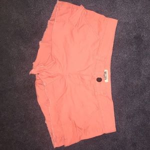 Bright coral denim short shorts!