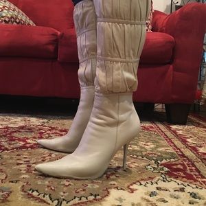 Off white knee high boots