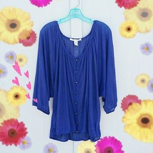 3X AMERICAN RAG BLUE SHEER BUTTON-UP BLOUSE