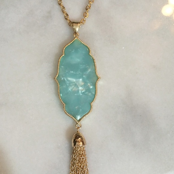 LAST ONE Teal Tassel Necklace - Picture 2 of 2