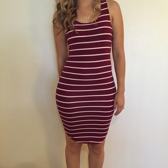 Burgundy Striped Curved Hem Tank Dress LAST SMALL - Picture 4 of 4