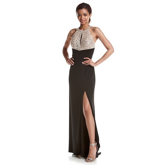 Black and beige elegant cocktail dress