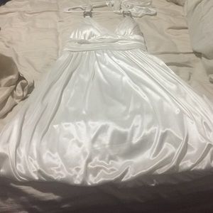 White stretch satin halter dress