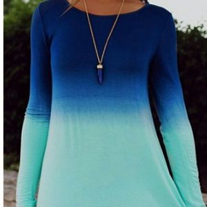 Blue long sleeve ombre dress