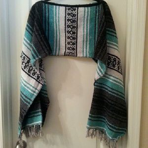 Mexican blanket poncho-mint green