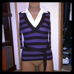 Sz L EUC belted purple brown sweater set top