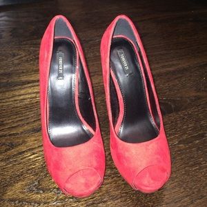 Red suede high heels worn once