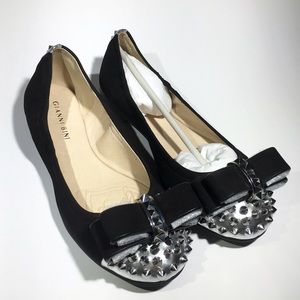 Gianni Bini Black Suede Bow Studded Ballet Flats