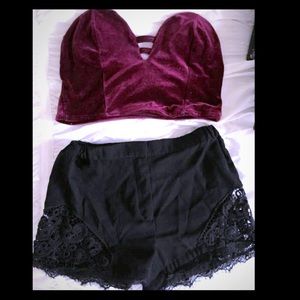 Bundle Velvet Crop Top & Lace Black Shorts