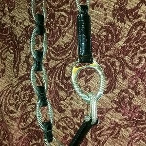 Womens Brighton Silver Black Leather Belt Sz. 32