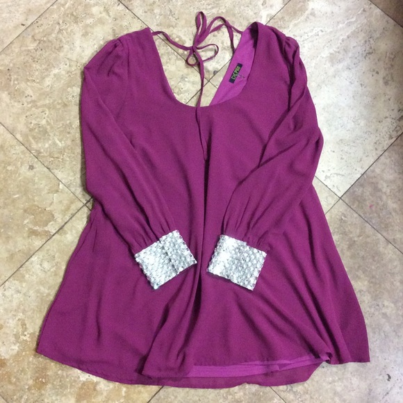 Magenta Flowy dress with silver cuffs